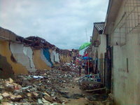 Remains of demolished buildings in a market