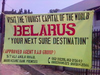 Banner reading 'Visit the Tourist Capital of the World, Belarus, Your Next Sure Destination'