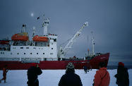 Winterers watching the ship leave