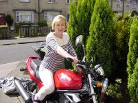 Picture of Mum sitting on my Kawasaki ER-5 motorbike