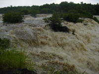 Waterfall, dark skies, lots of water