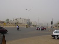 Outside the British High Commission in Abuja, showing the dusty air