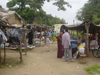 A few stalls at the quiet end of a market