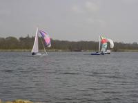 Picture of yachts with brightly coloured sails on Wroxham Broad